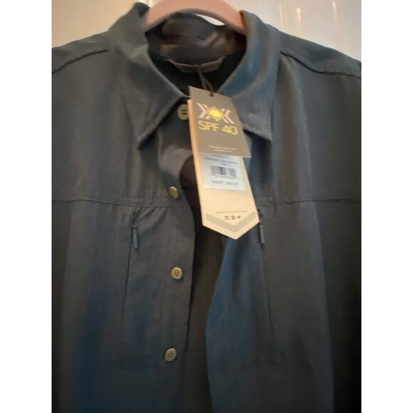 NEW DAKOTA GRIZZLY Men's Barkley Button Down Short-Sleeve Shirt Blue Vuori Large - Picture 5 of 8